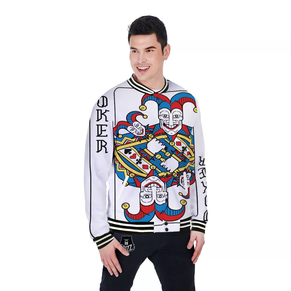 Playing Cards Joker Print Baseball Jacket-grizzshop