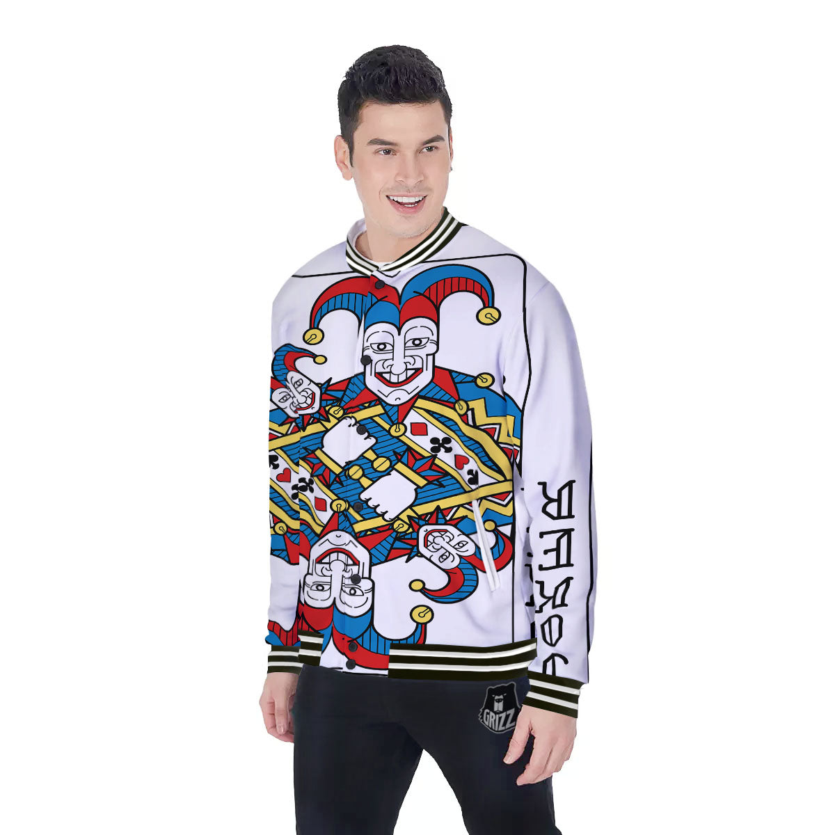 Playing Cards Joker Print Baseball Jacket-grizzshop