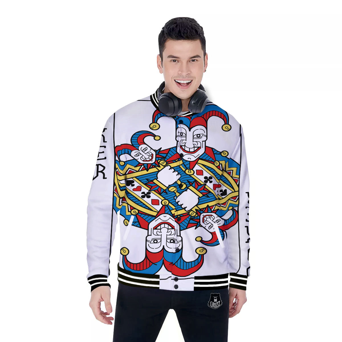 Playing Cards Joker Print Baseball Jacket-grizzshop