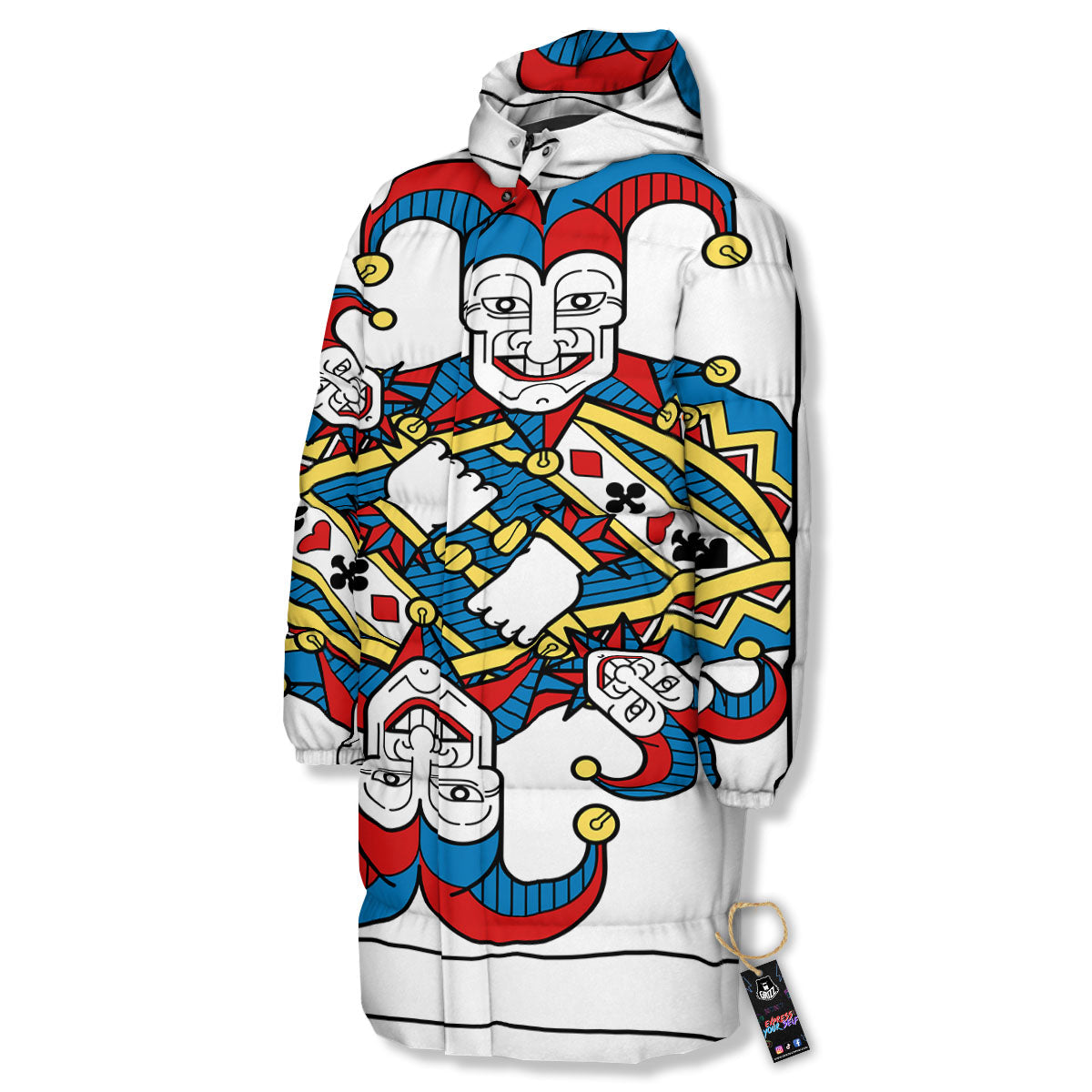 Playing Cards Joker Print Long Down Jacket-grizzshop