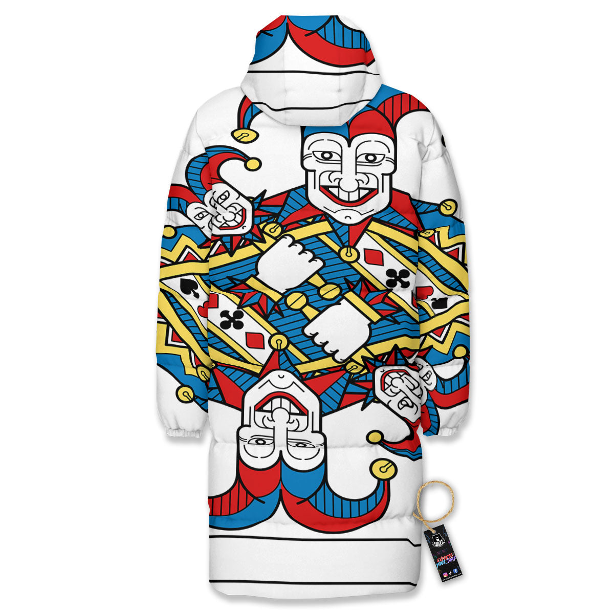 Playing Cards Joker Print Long Down Jacket-grizzshop