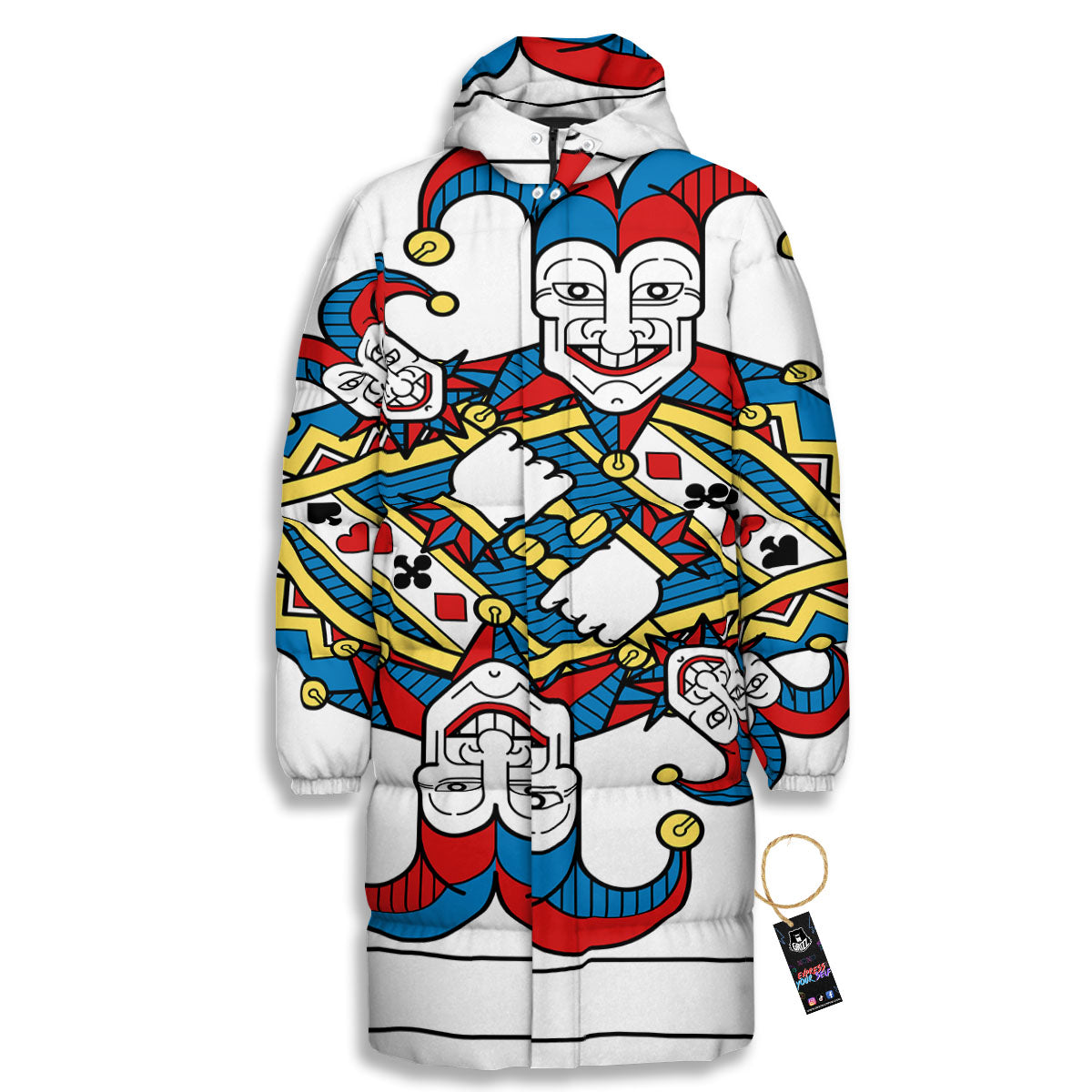 Playing Cards Joker Print Long Down Jacket-grizzshop