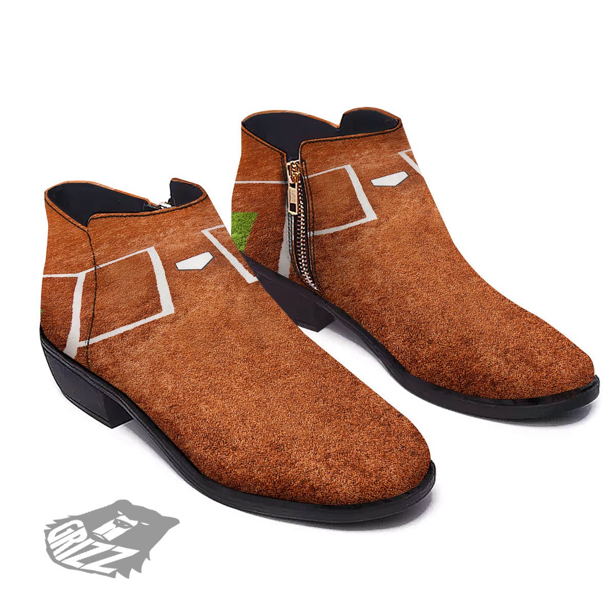 Playing Field Softball Print Ankle Boots-grizzshop