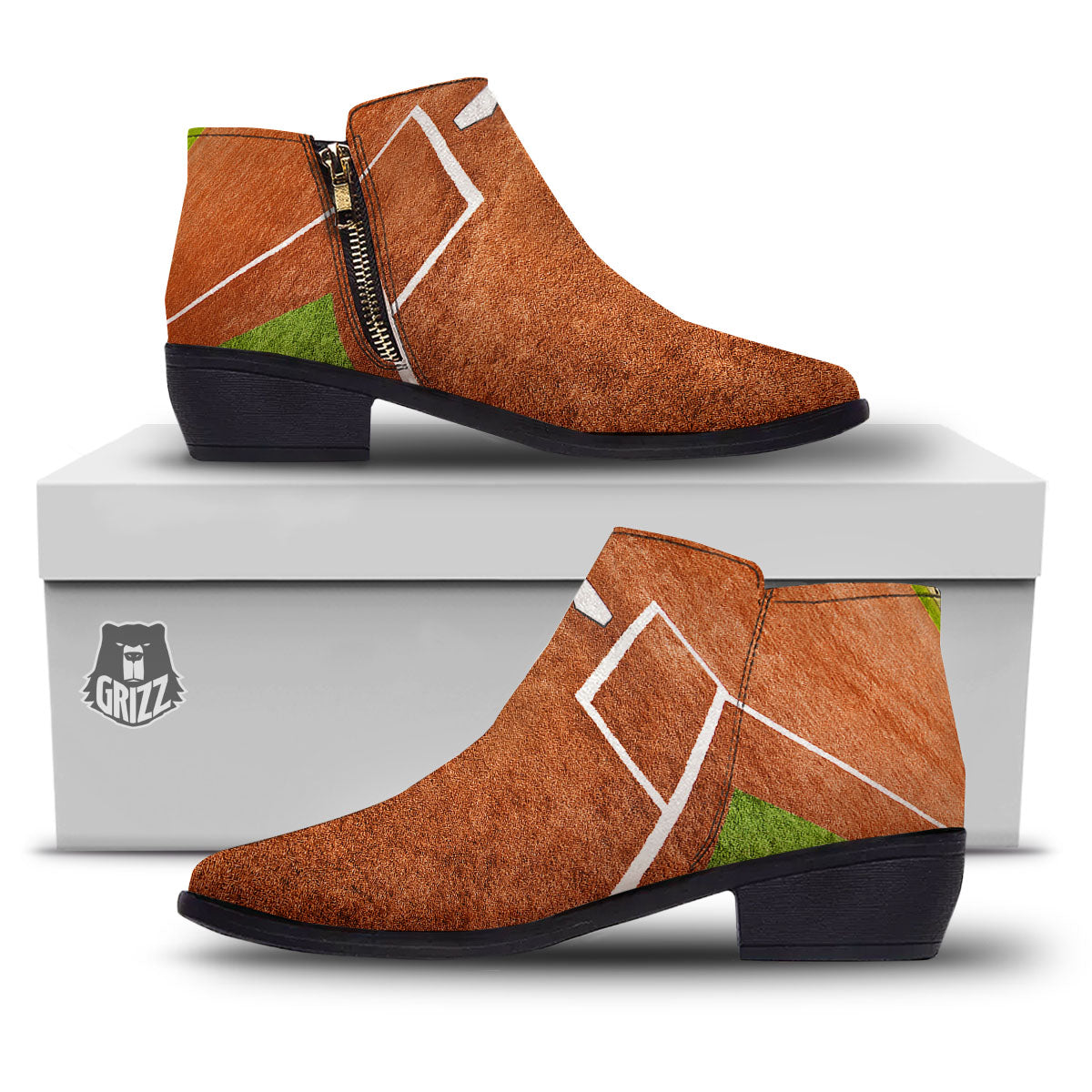Playing Field Softball Print Ankle Boots-grizzshop