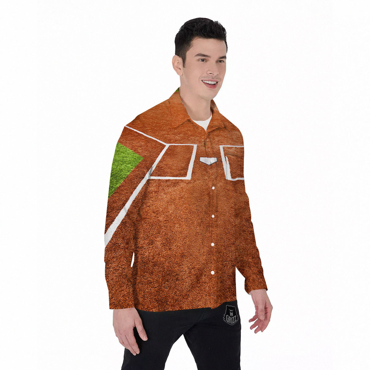 Playing Field Softball Print Men's Long Sleeve Shirts-grizzshop