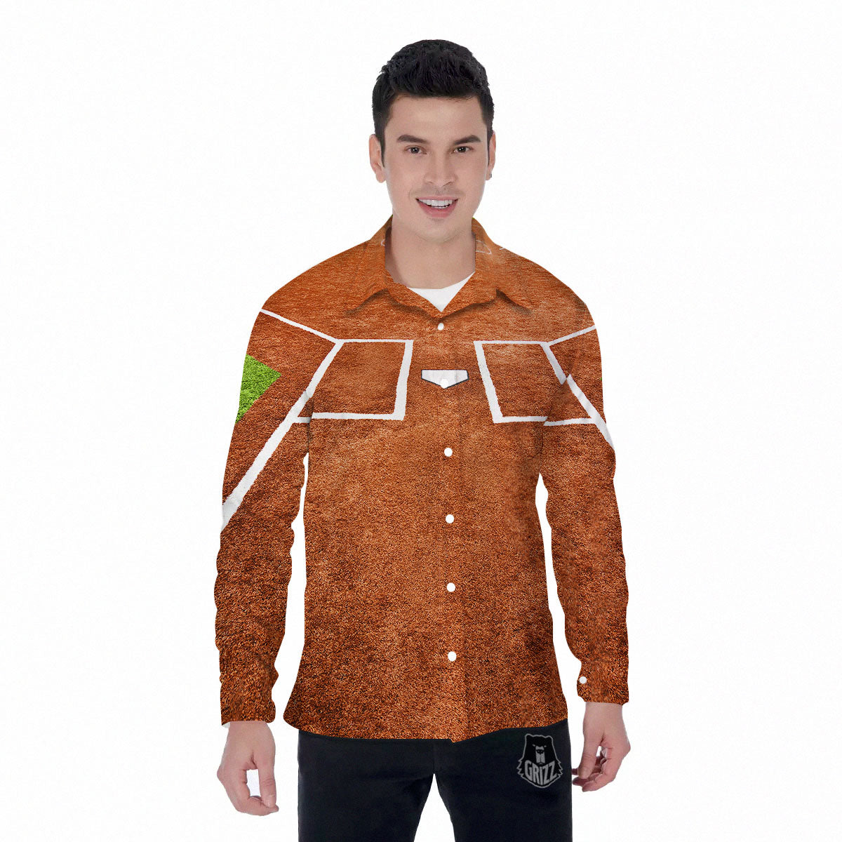 Playing Field Softball Print Men's Long Sleeve Shirts-grizzshop
