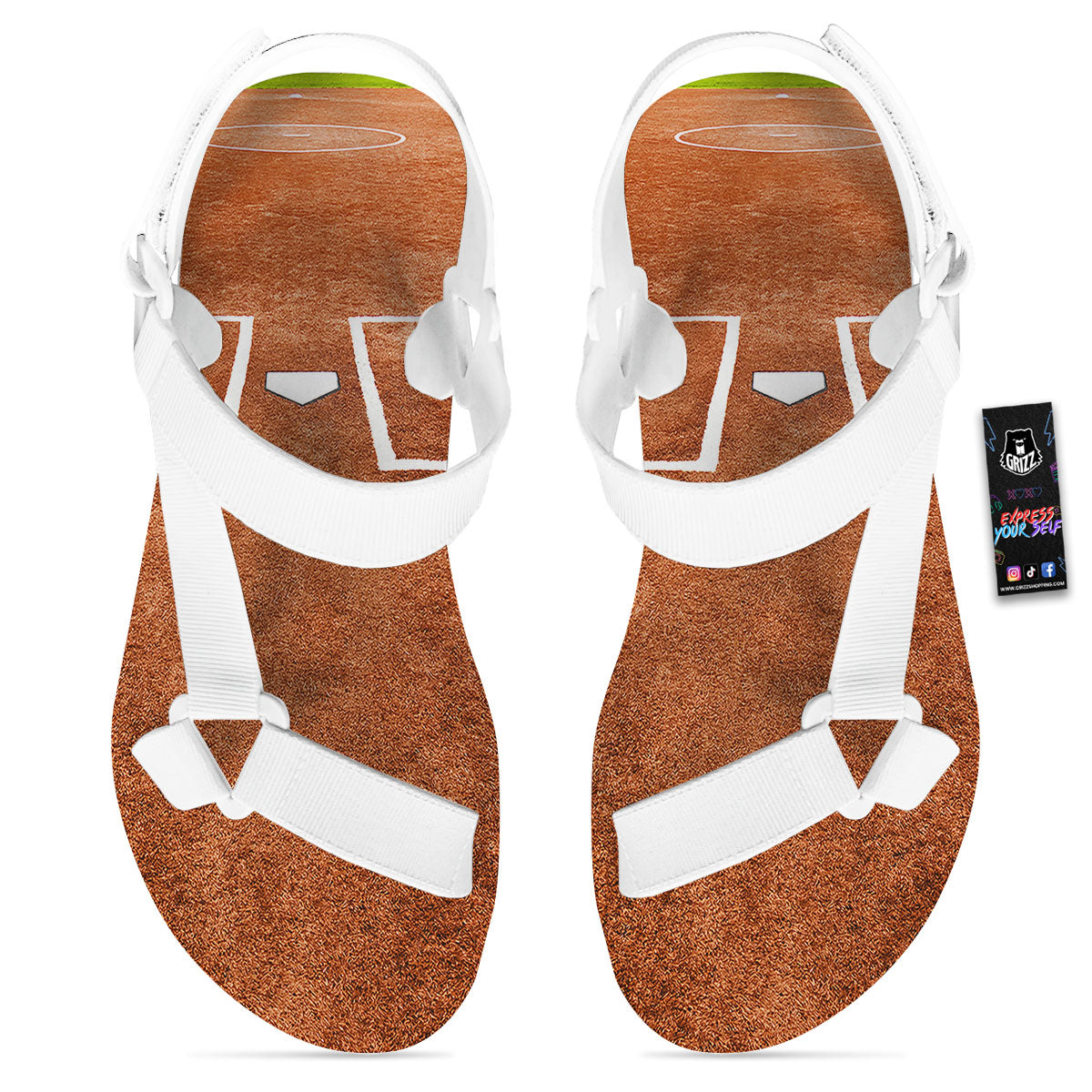Playing Field Softball Print White Open Toe Sandals-grizzshop