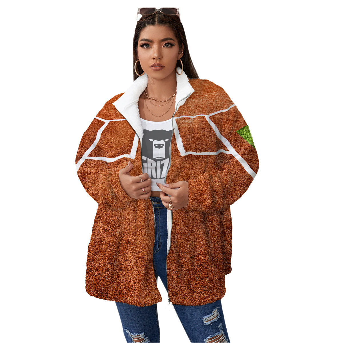 Playing Field Softball Print Women's Sherpa Jacket-grizzshop