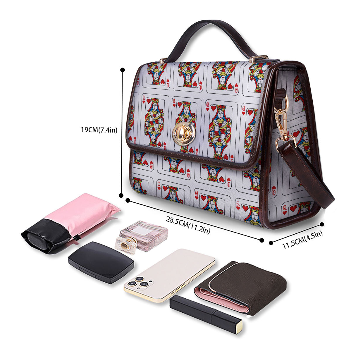 Playing Card Queen Of Hearts Print Pattern Women's Satchel Bag