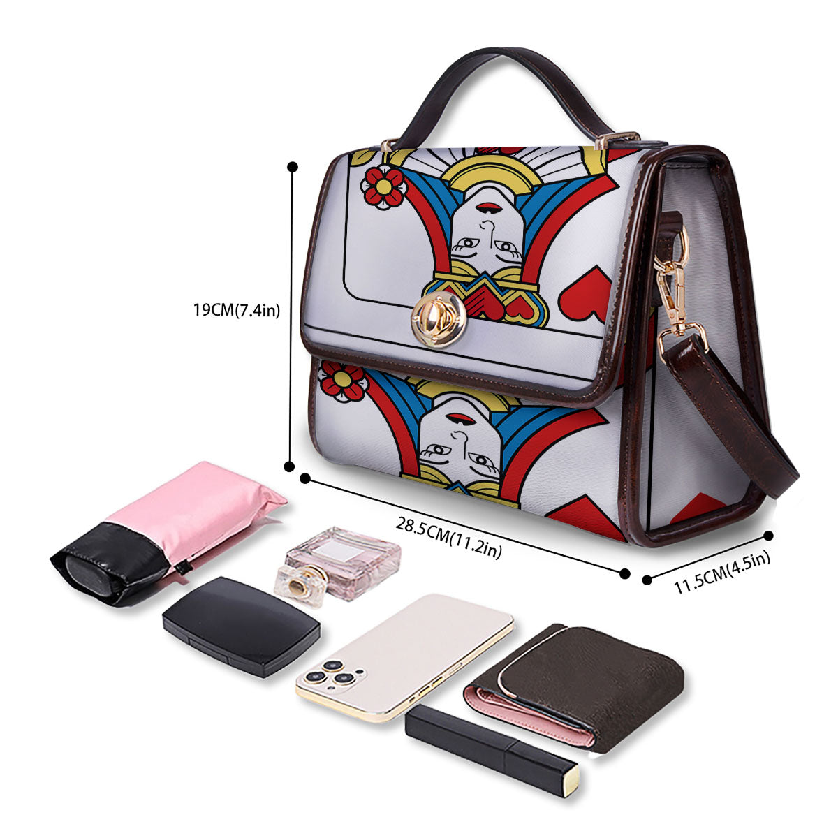 Playing Card Queen Of Hearts Print Women's Satchel Bag