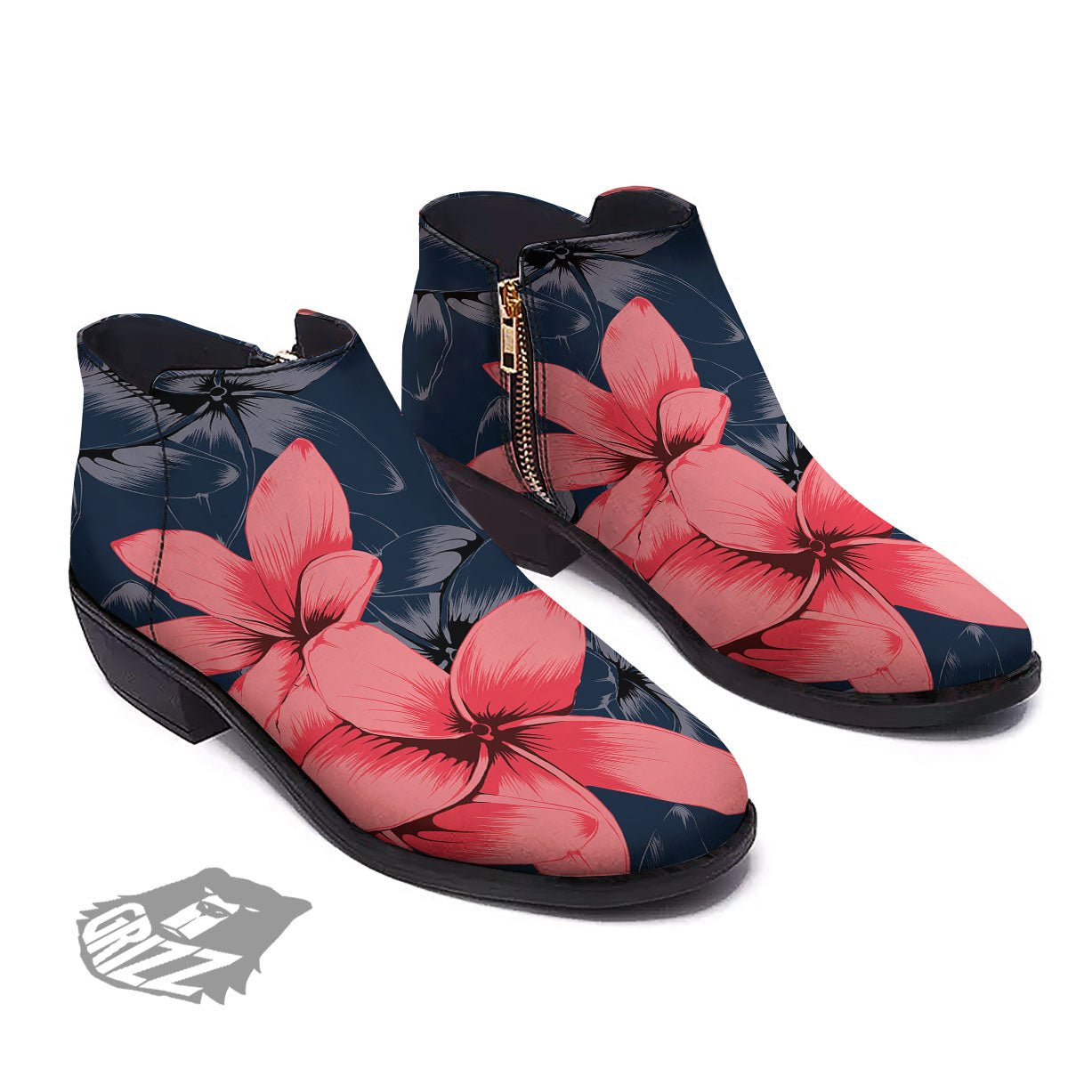 Plumeria Flower Pink Print Ankle Boots-grizzshop
