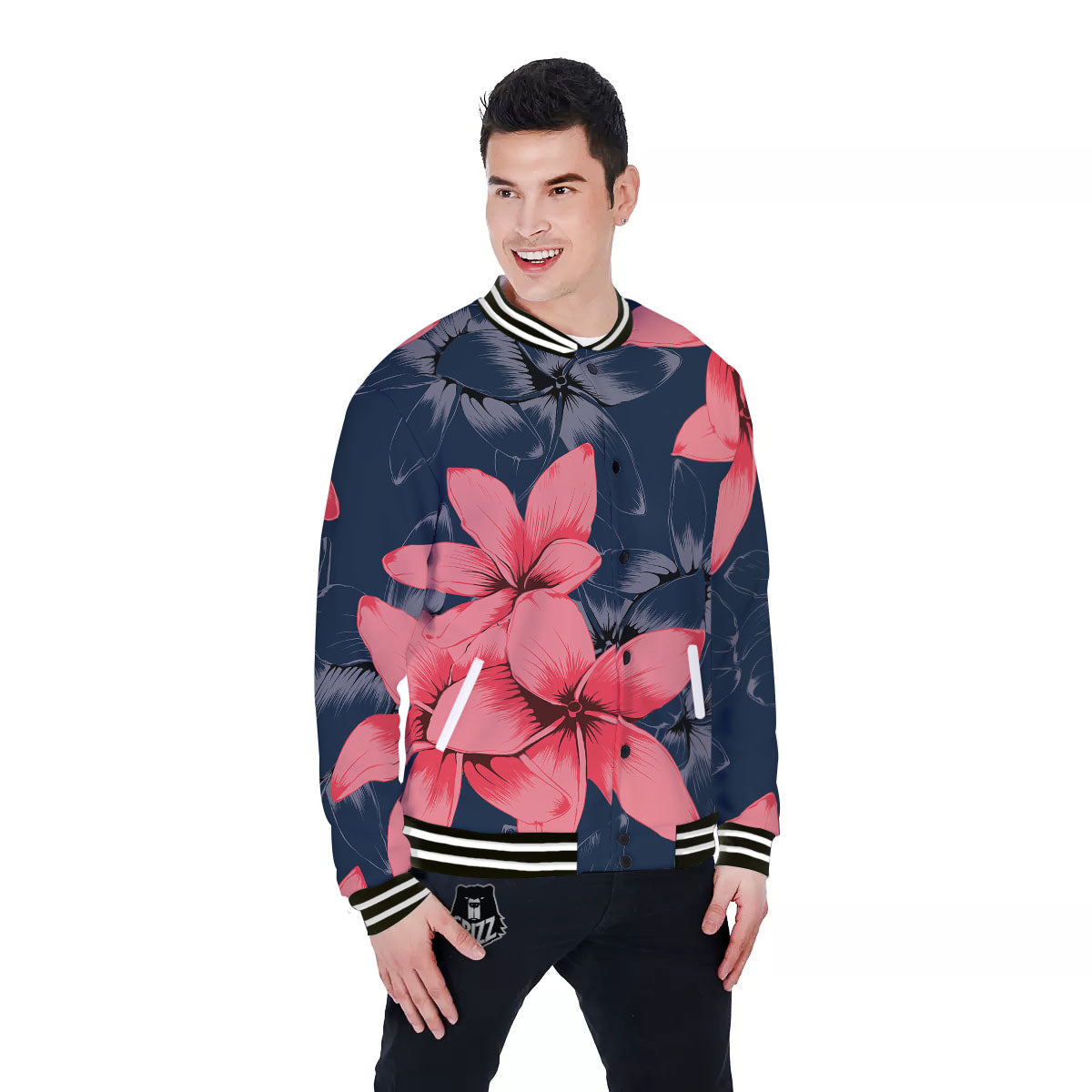 Plumeria Flower Pink Print Baseball Jacket-grizzshop