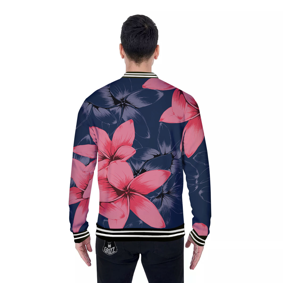 Plumeria Flower Pink Print Baseball Jacket-grizzshop
