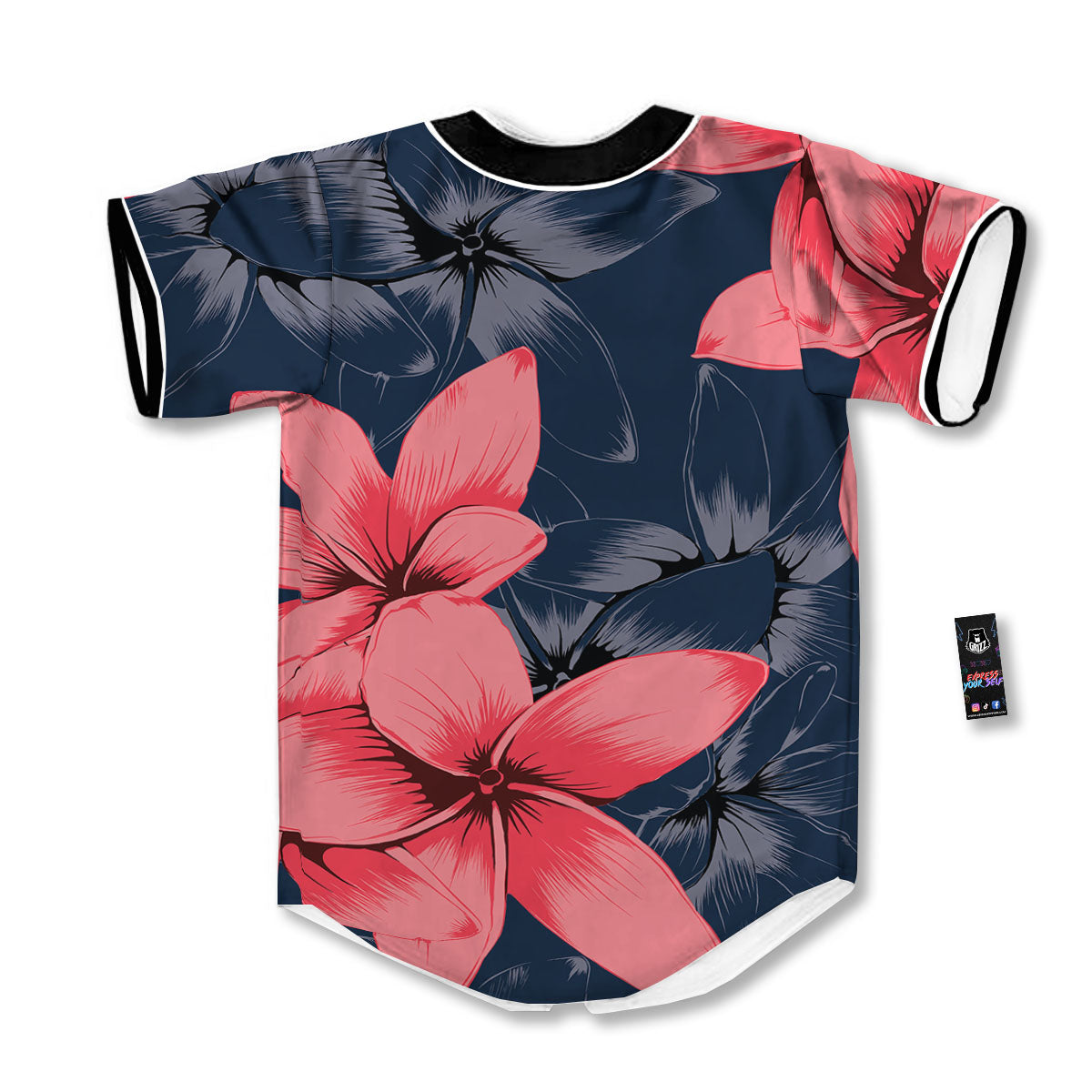 Plumeria Flower Pink Print Baseball Jersey-grizzshop