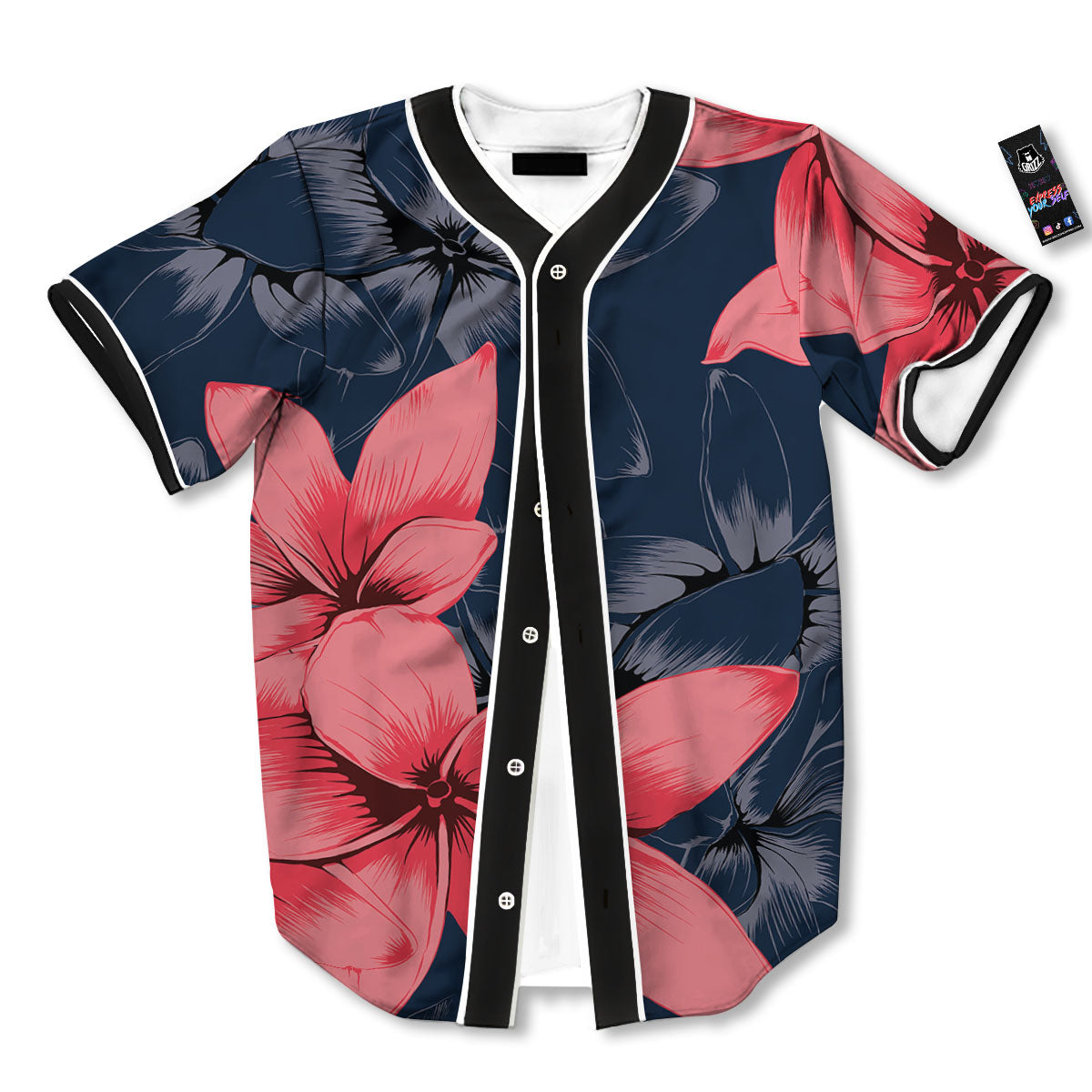 Plumeria Flower Pink Print Baseball Jersey-grizzshop