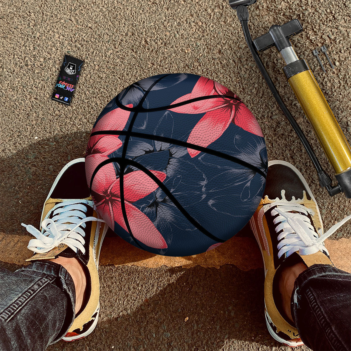 Plumeria Flower Pink Print Basketball-grizzshop
