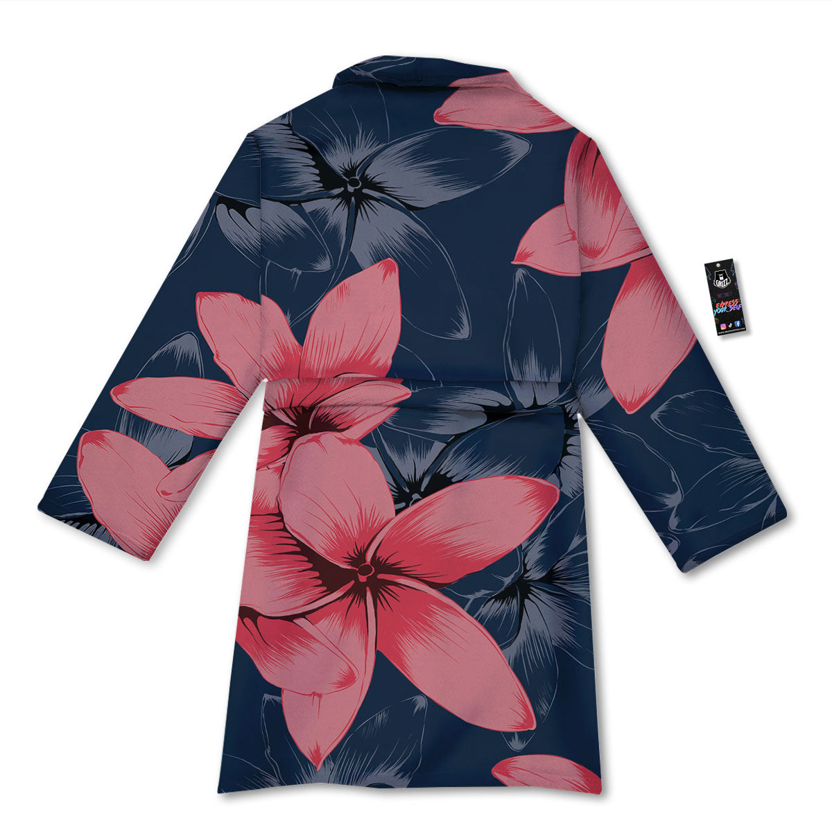 Plumeria Flower Pink Print Bathrobe-grizzshop
