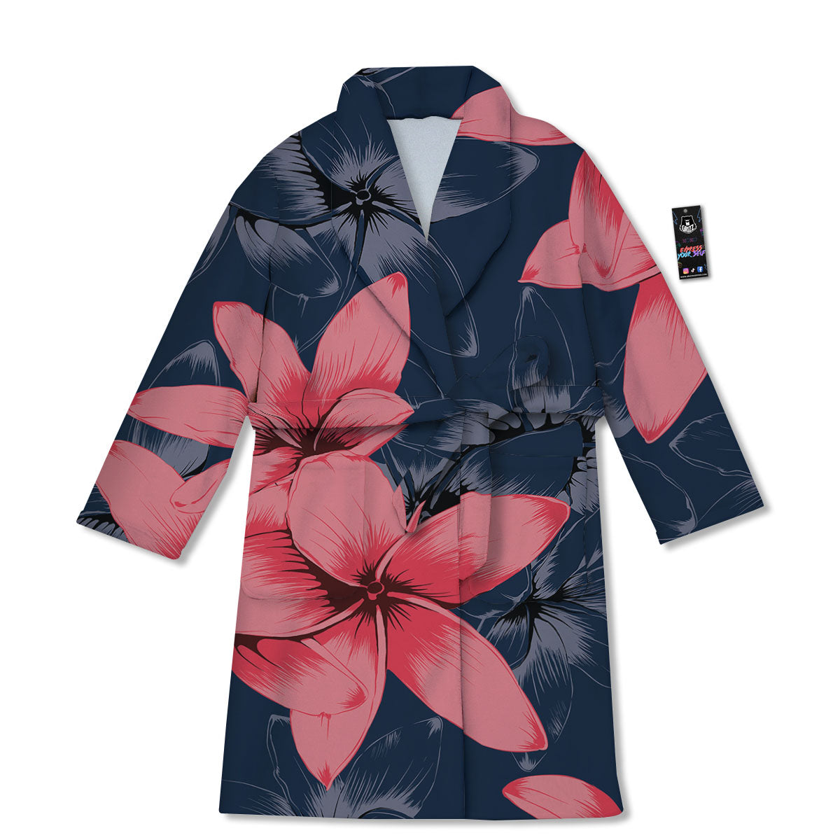 Plumeria Flower Pink Print Bathrobe-grizzshop