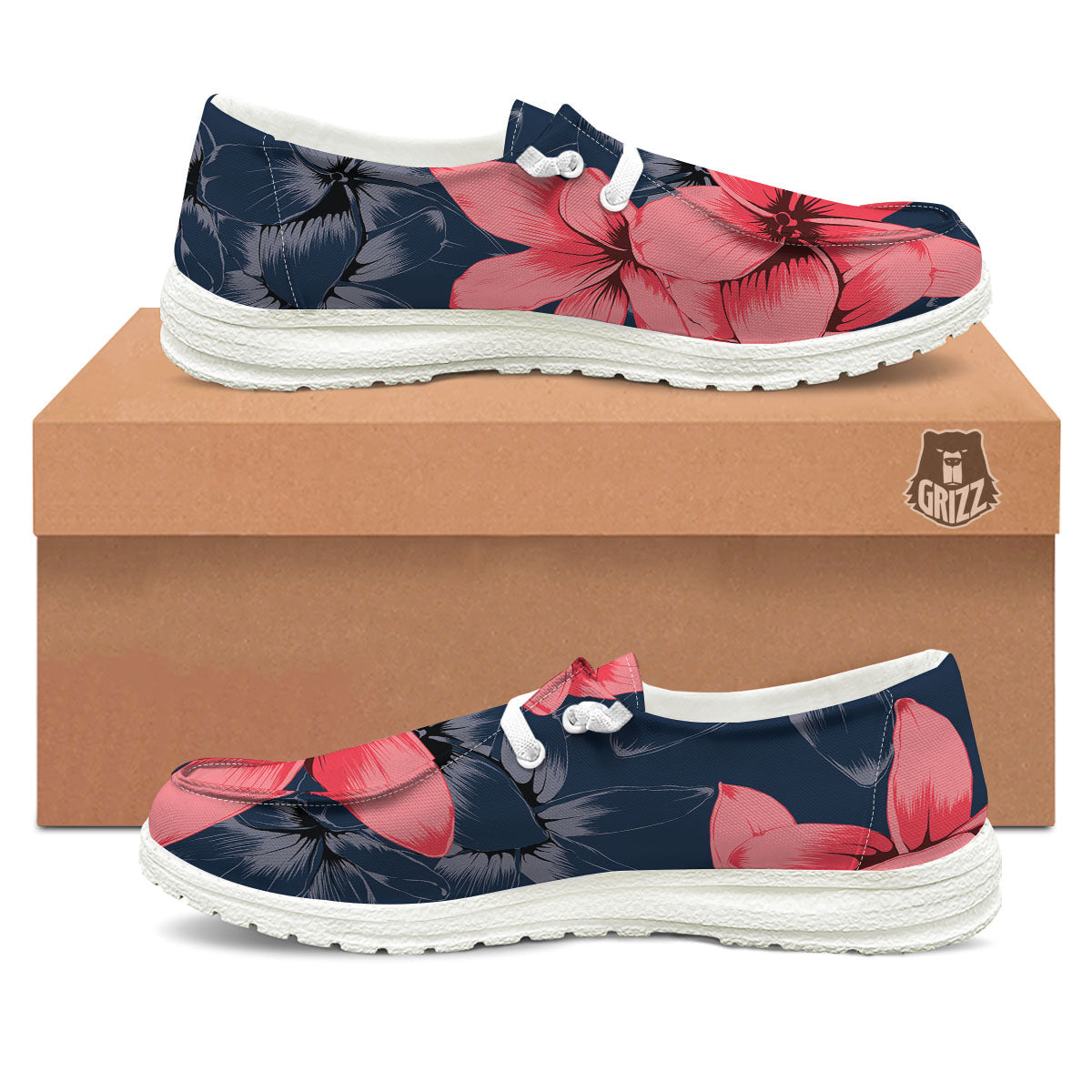 Plumeria Flower Pink Print Black Loafers-grizzshop