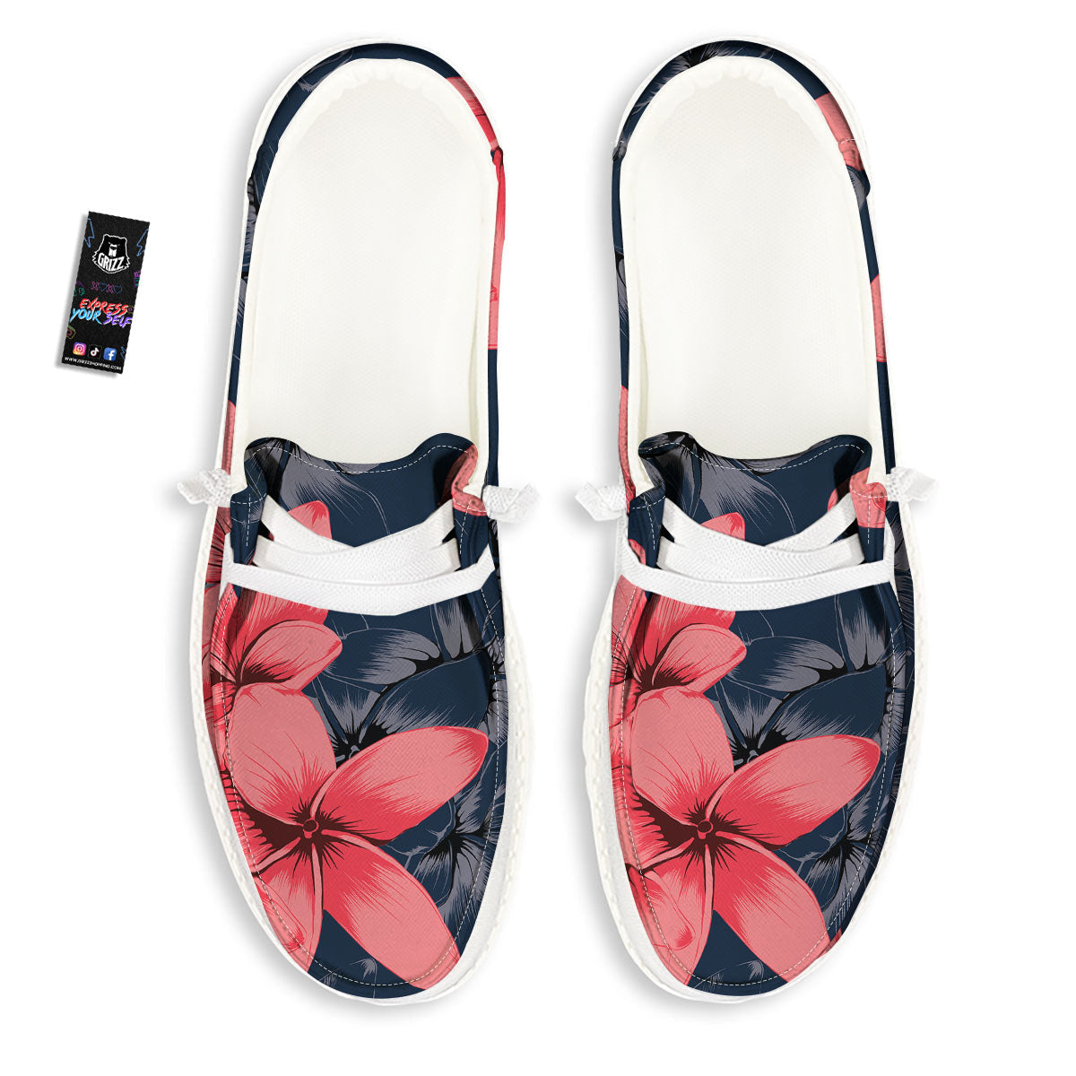 Plumeria Flower Pink Print Black Loafers-grizzshop
