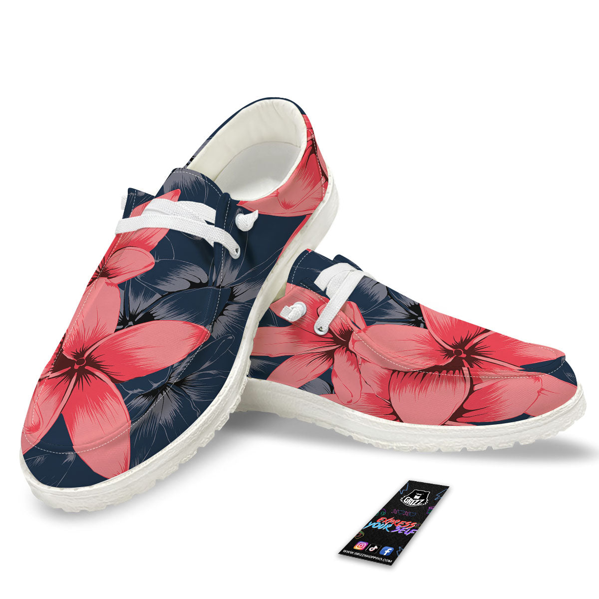 Plumeria Flower Pink Print Black Loafers-grizzshop