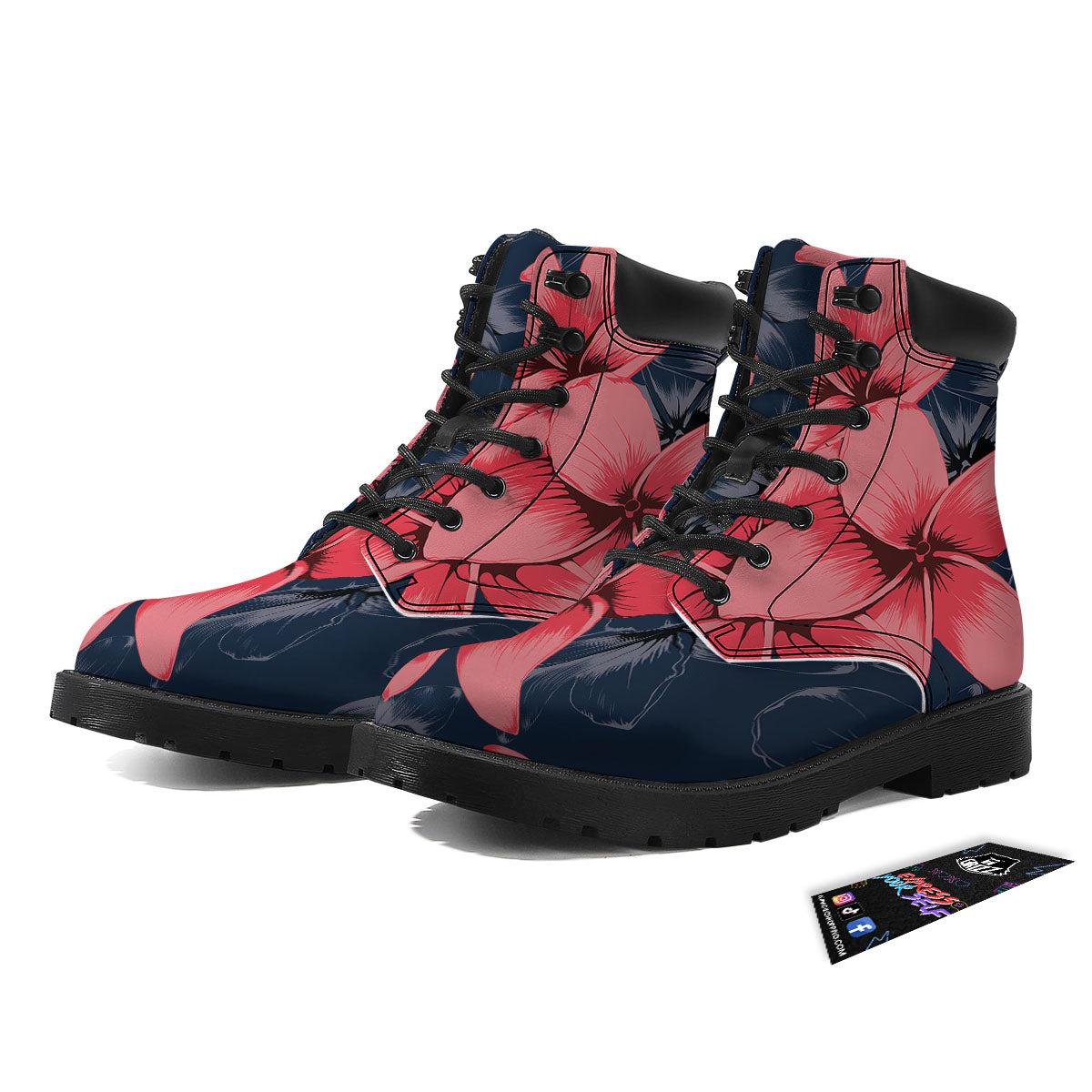 Plumeria Flower Pink Print Boots-grizzshop