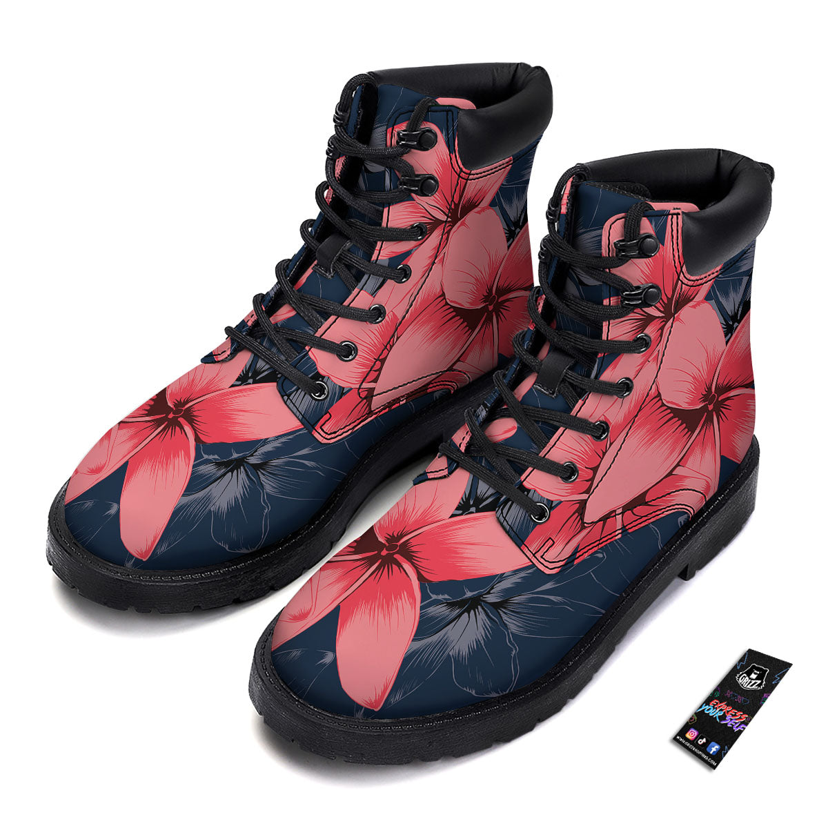 Plumeria Flower Pink Print Boots-grizzshop