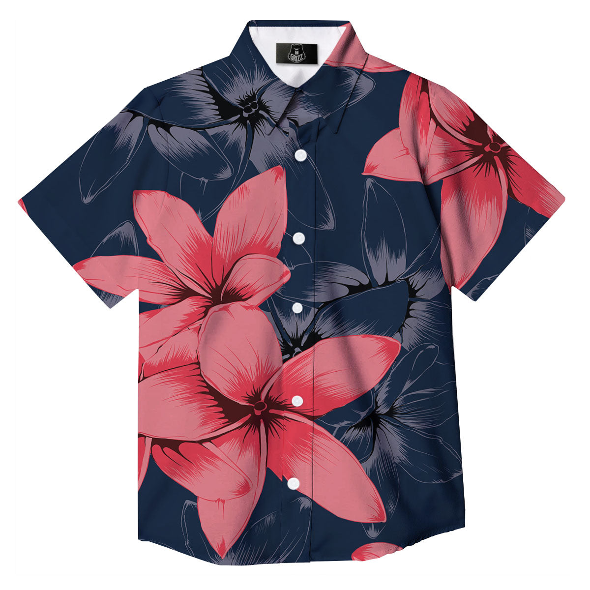 Plumeria Flower Pink Print Button Up Shirt-grizzshop