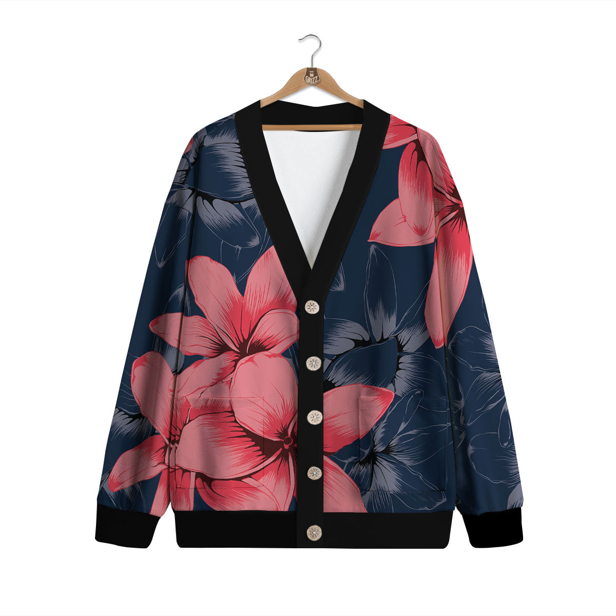 Plumeria Flower Pink Print Cardigan-grizzshop