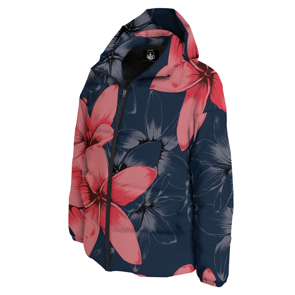 Plumeria Flower Pink Print Down Jacket-grizzshop