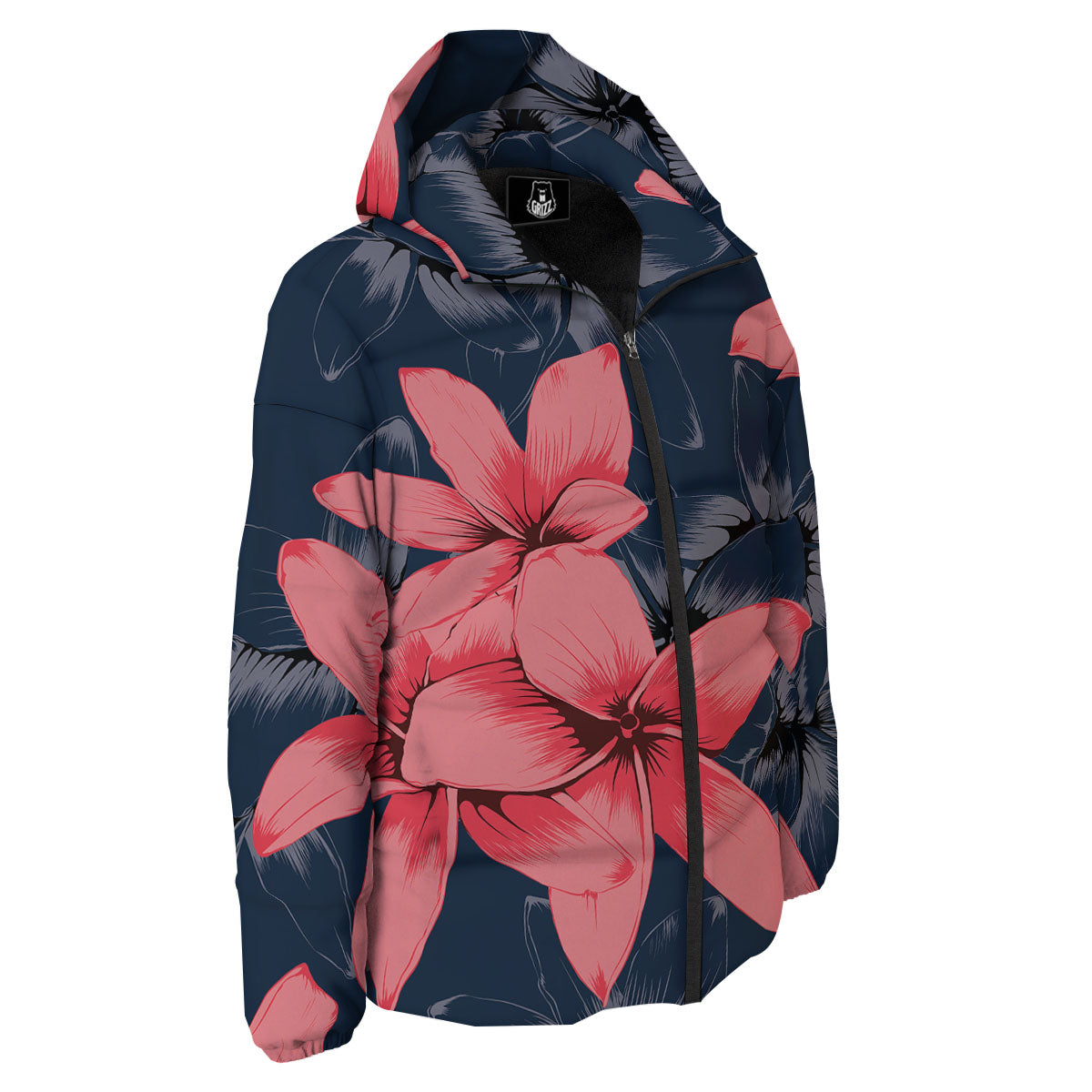 Plumeria Flower Pink Print Down Jacket-grizzshop