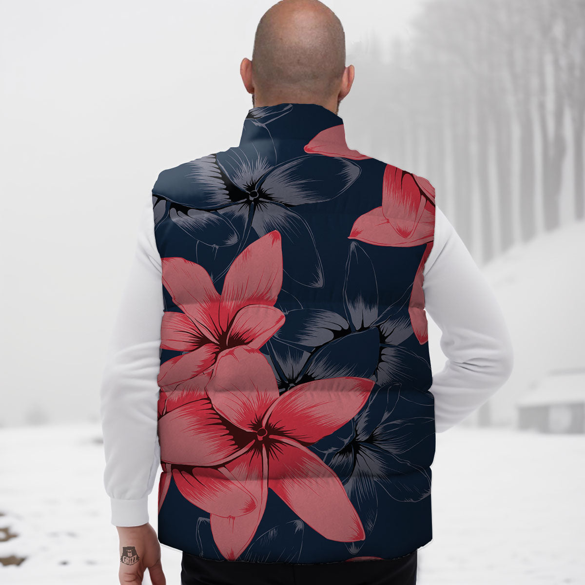 Plumeria Flower Pink Print Down Vest