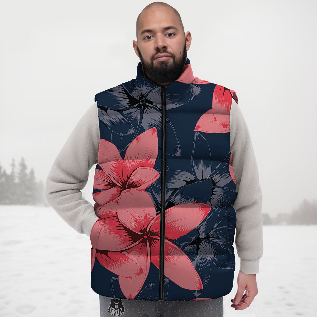 Plumeria Flower Pink Print Down Vest
