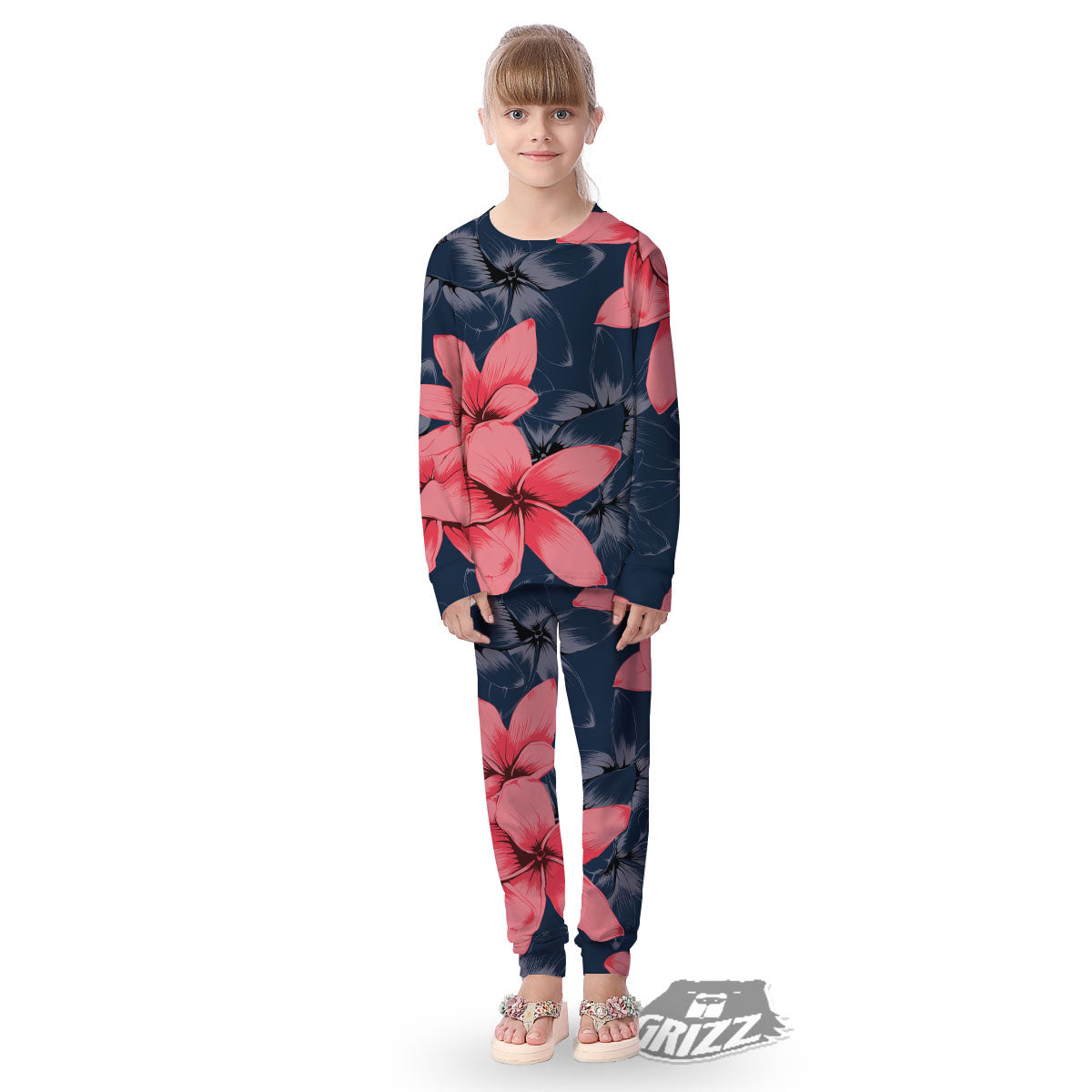 Plumeria Flower Pink Print Kid's Pajamas-grizzshop