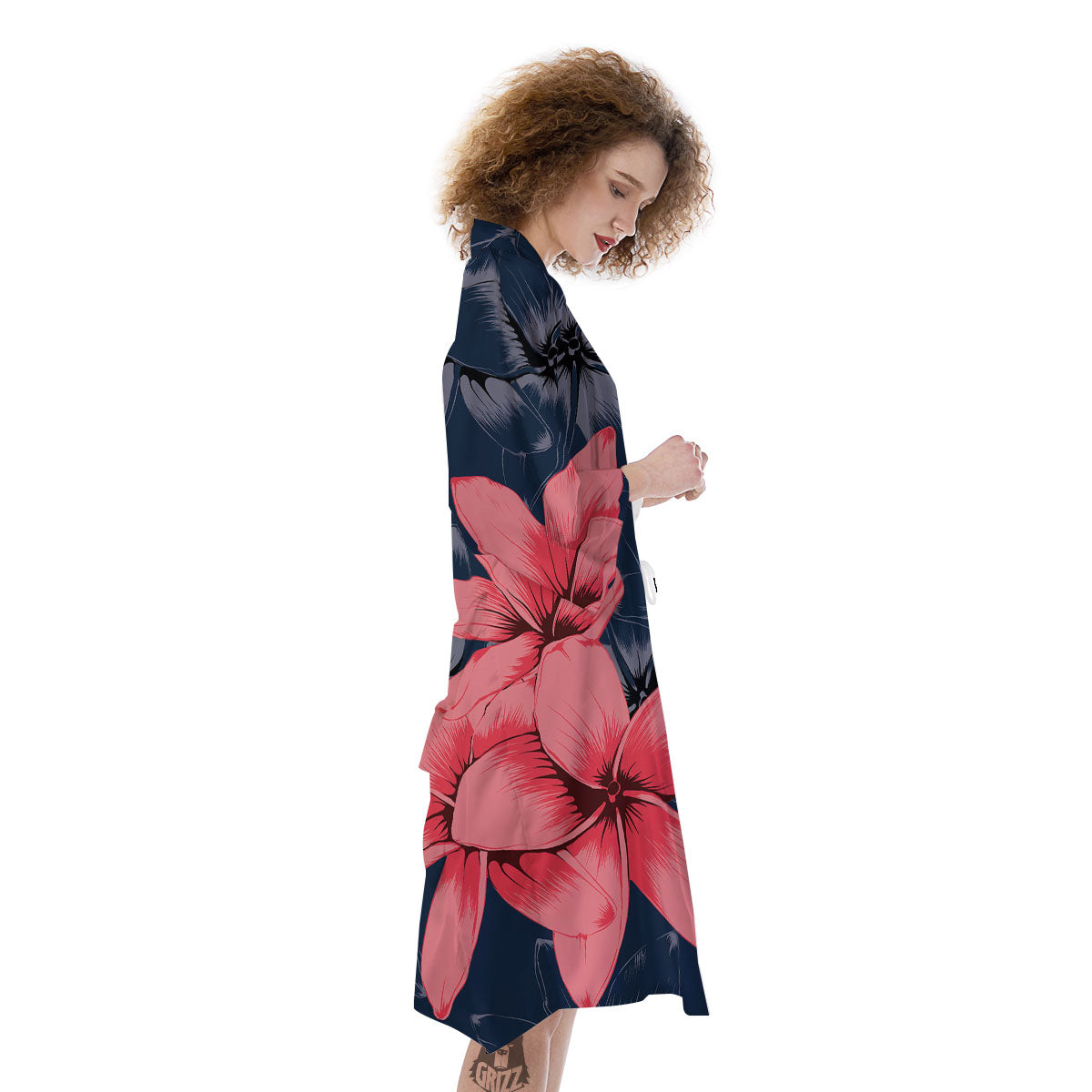 Plumeria Flower Pink Print Kimono-grizzshop