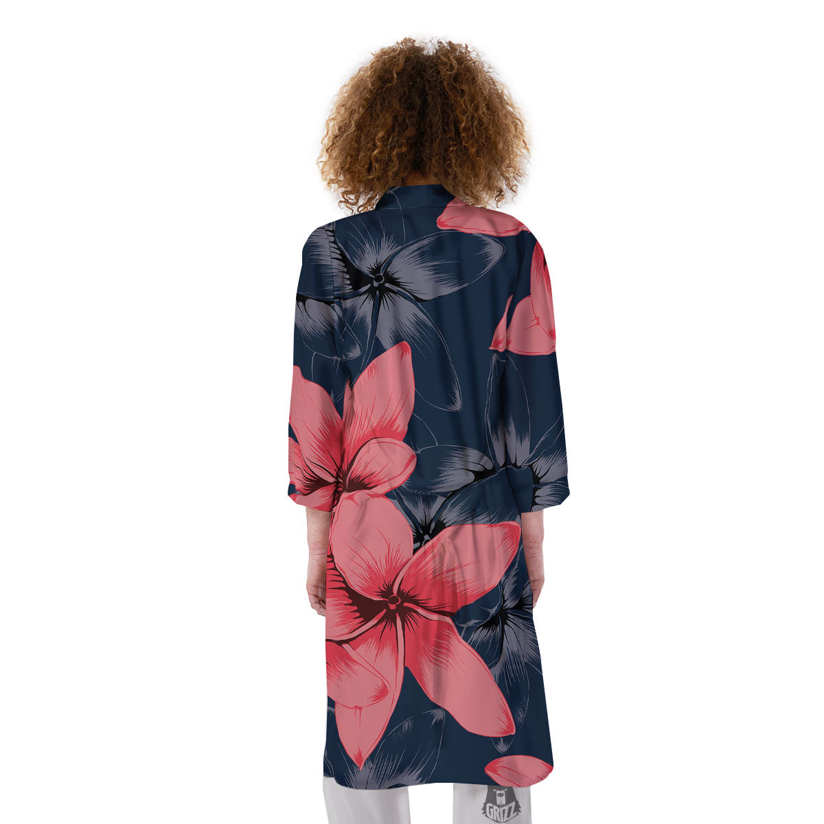 Plumeria Flower Pink Print Kimono-grizzshop
