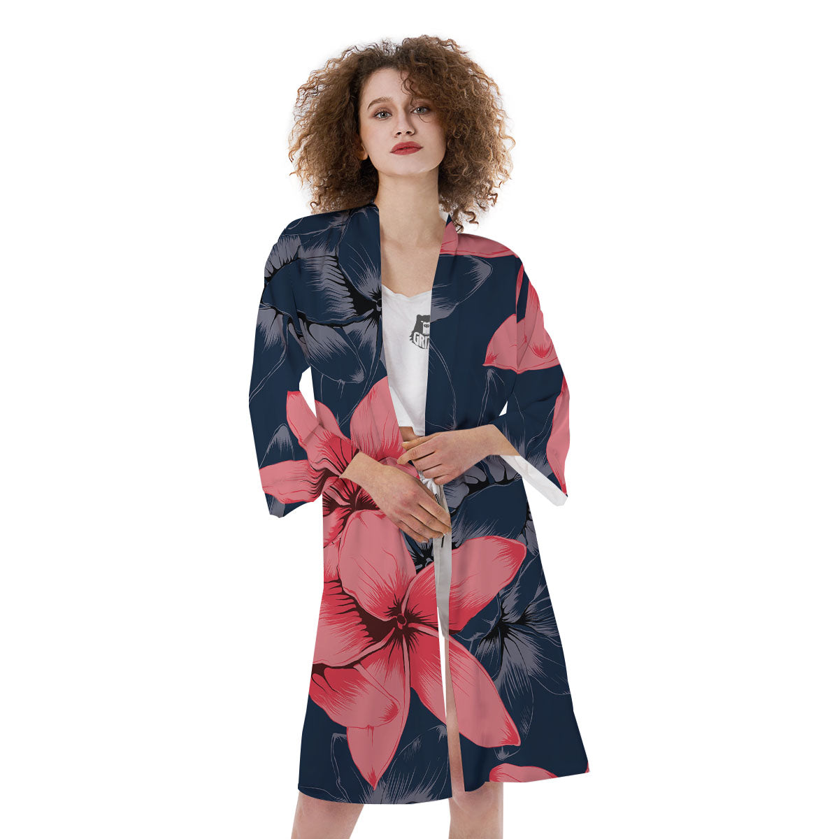 Plumeria Flower Pink Print Kimono-grizzshop