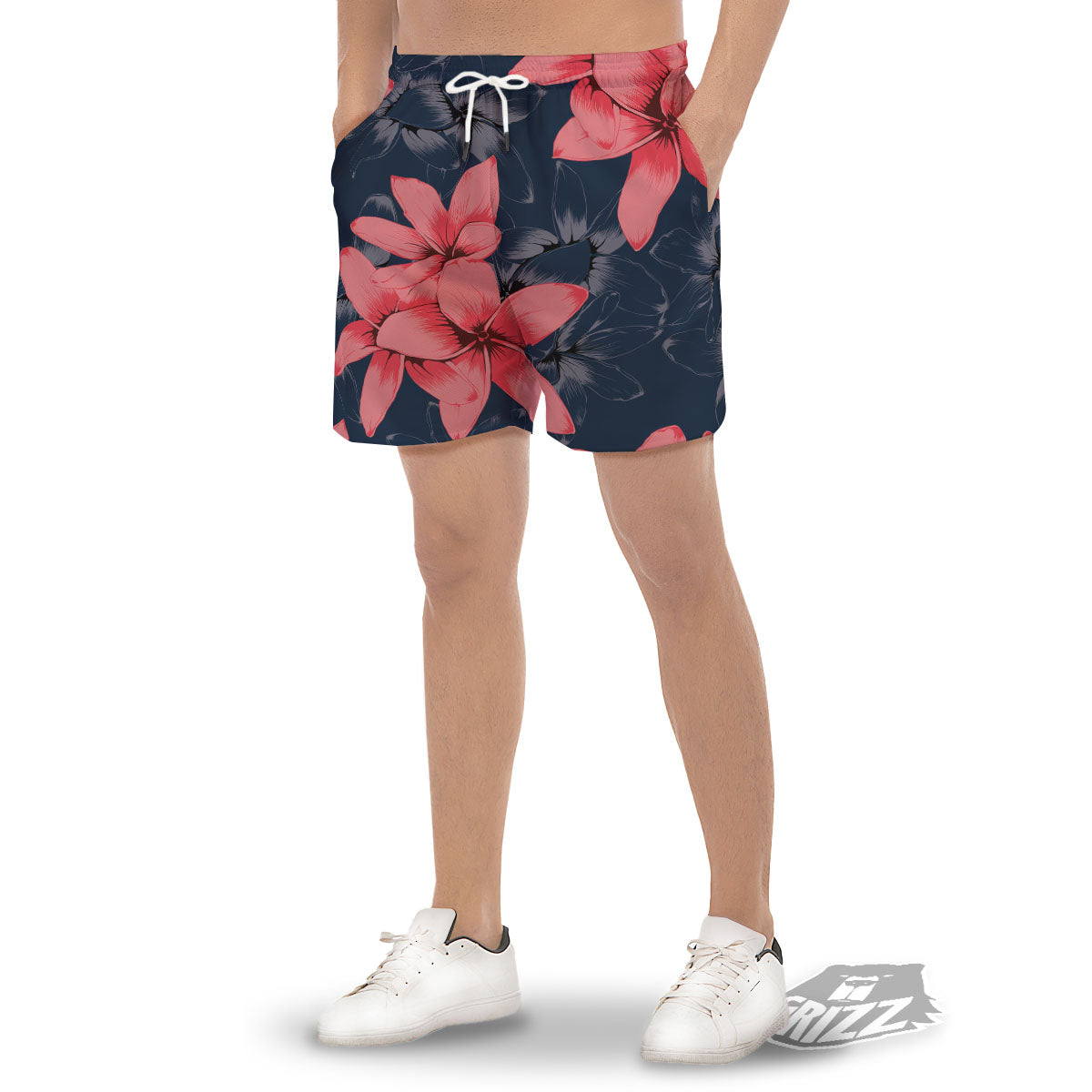Plumeria Flower Pink Print Men's Gym Shorts-grizzshop