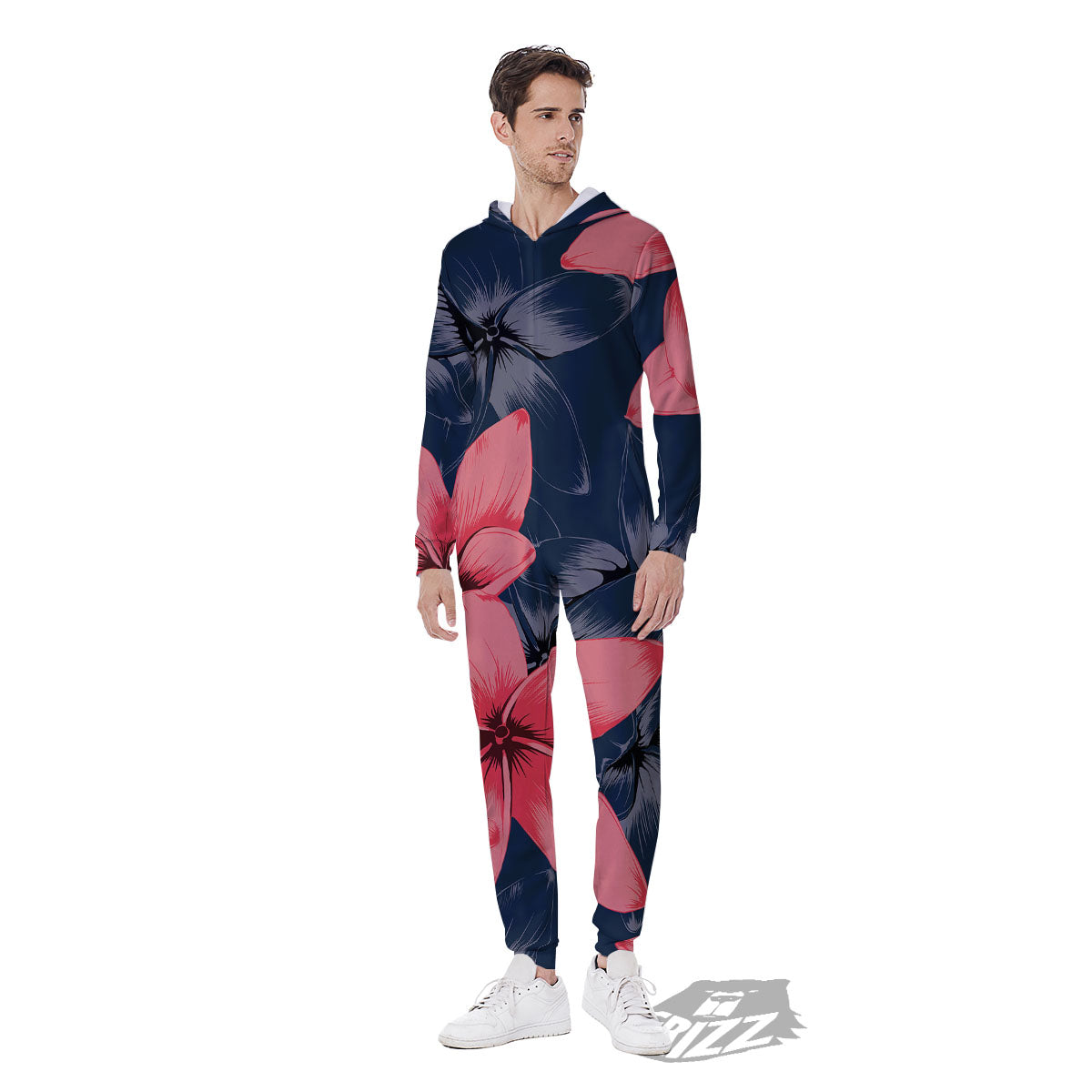 Plumeria Flower Pink Print Men's Jumpsuit-grizzshop