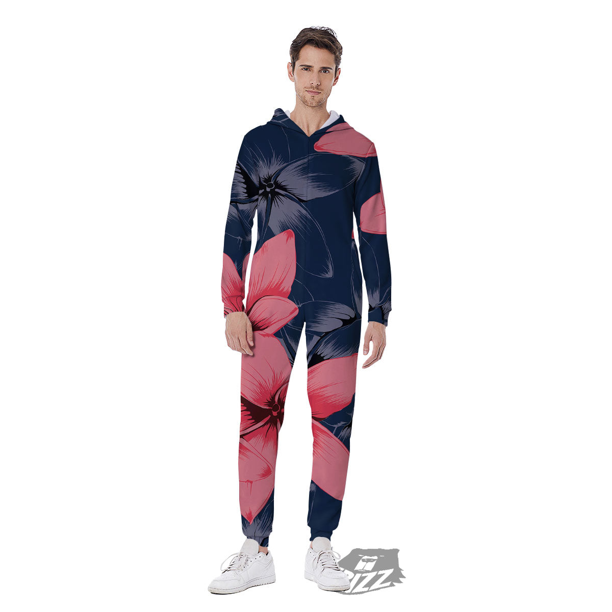 Plumeria Flower Pink Print Men's Jumpsuit-grizzshop