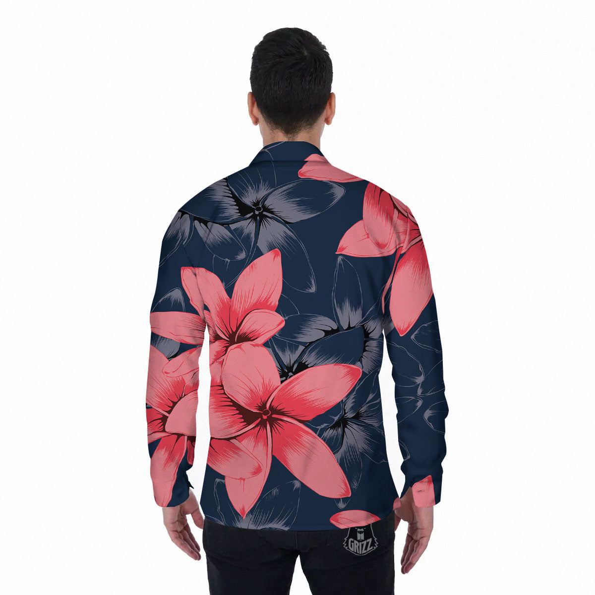 Plumeria Flower Pink Print Men's Long Sleeve Shirts-grizzshop