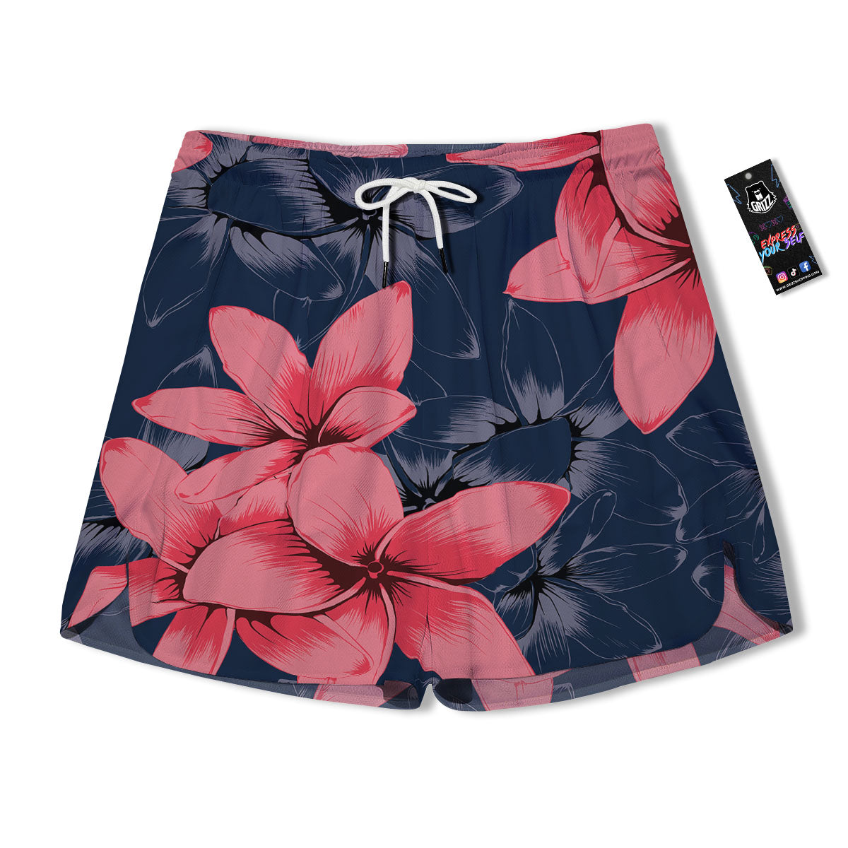Plumeria Flower Pink Print Men's Running Shorts-grizzshop