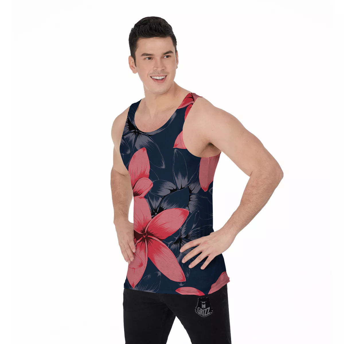 Plumeria Flower Pink Print Men's Tank Top-grizzshop