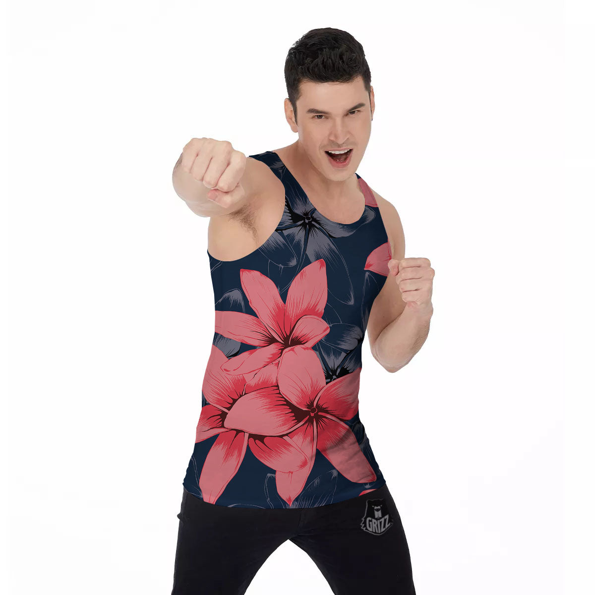 Plumeria Flower Pink Print Men's Tank Top-grizzshop