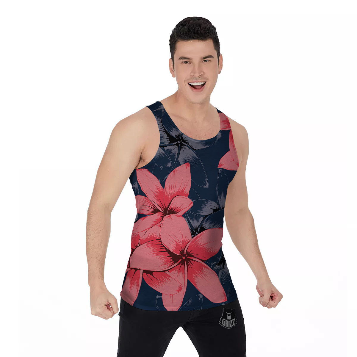 Plumeria Flower Pink Print Men's Tank Top-grizzshop