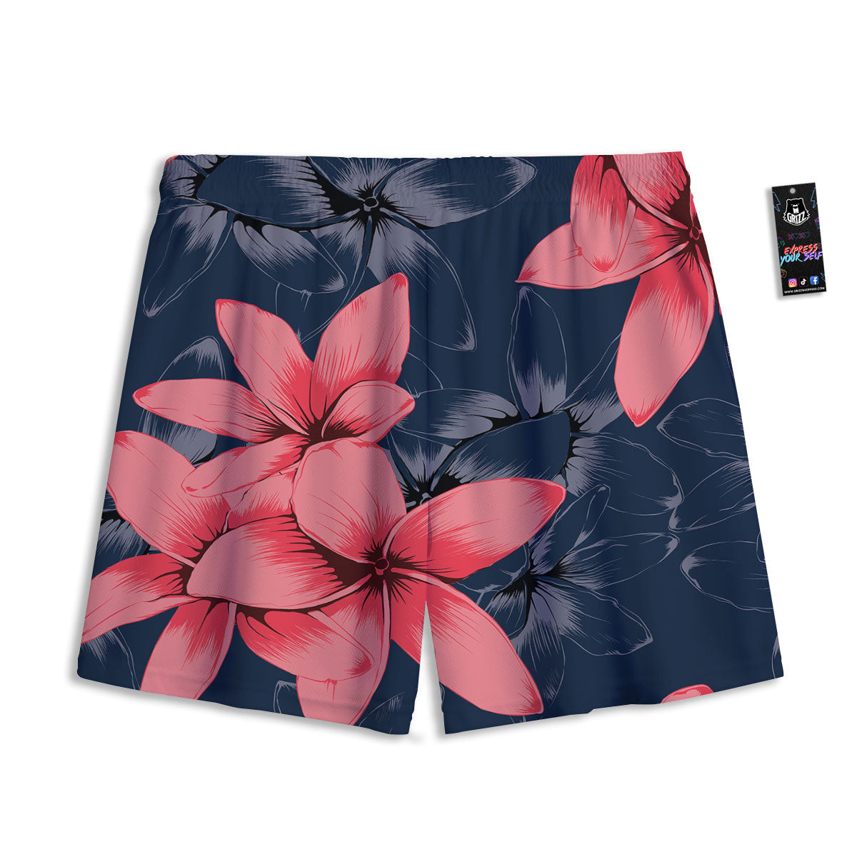 Plumeria Flower Pink Print Mesh Shorts