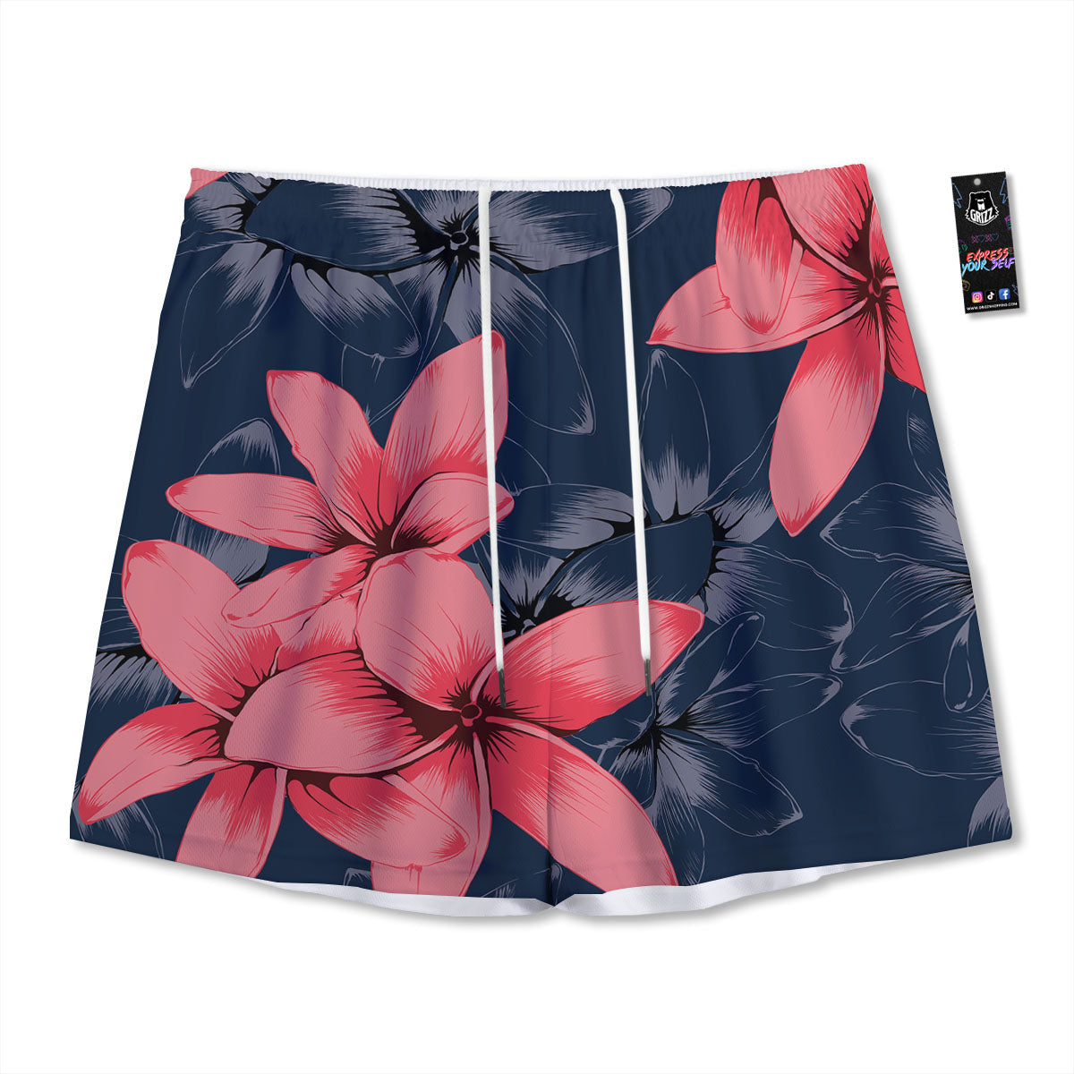 Plumeria Flower Pink Print Mesh Shorts