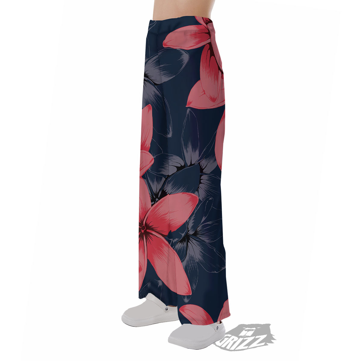 Plumeria Flower Pink Print Pajama Pants-grizzshop
