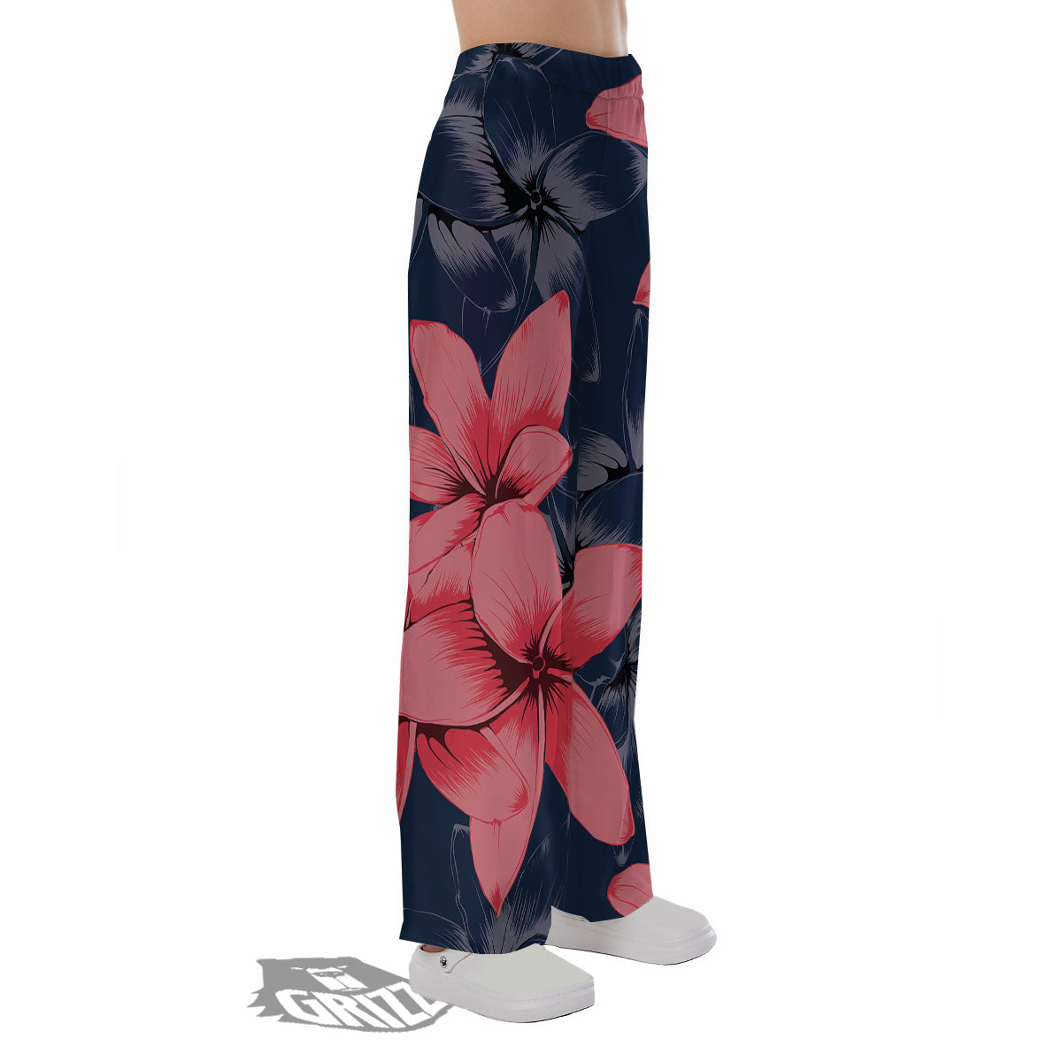Plumeria Flower Pink Print Pajama Pants-grizzshop