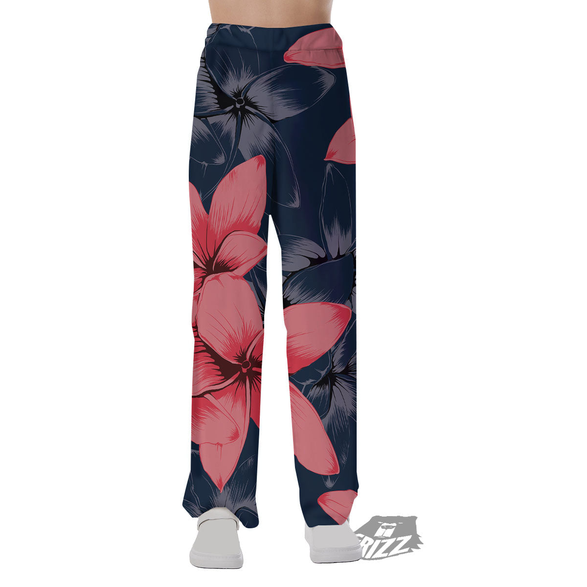 Plumeria Flower Pink Print Pajama Pants-grizzshop